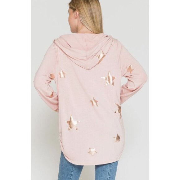 Maternity Star Print Hoodie Top Pink Metallic Accents Medium By Querenclo - Picture 2 of 8